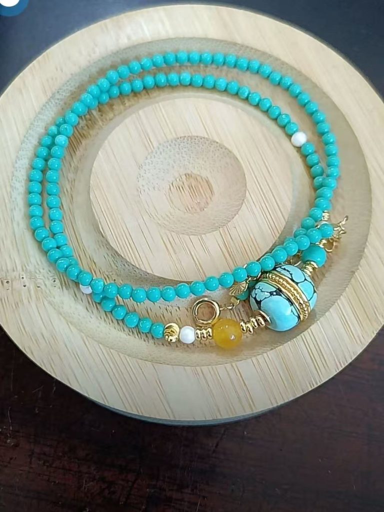 Official Jiuhuashan Genuine Magnesite Turquoise-Style Wuxiang Buddha Necklace (4×3mm)